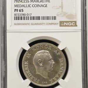 1958, 2 kroner, Fre.IX, Prinsesse Margrethes 18-års fødselsdag, Sieg 11, Hede 3, Kva. Proof, Graderet PF 65 af NGC “TOP POP”