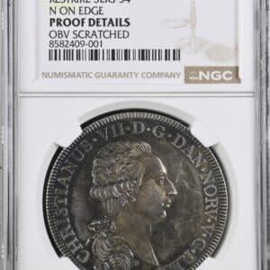 1800 MF, Speciedaler, Prøvemønt, Chr.VII, Nypræg, Sieg 54, Hede 39G, Kva. Proof, ridse, Graderet PROOF Details OBV Scratched af NGC