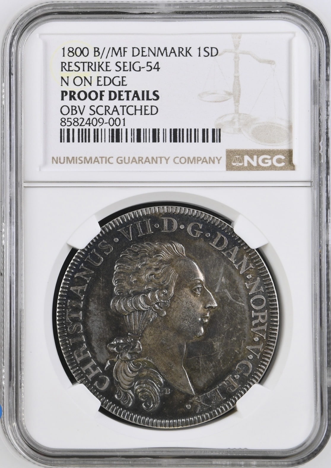 1800 MF, Speciedaler, Prøvemønt, Chr.VII, Nypræg, Sieg 54, Hede 39G, Kva. Proof, ridse, Graderet PROOF Details OBV Scratched af NGC