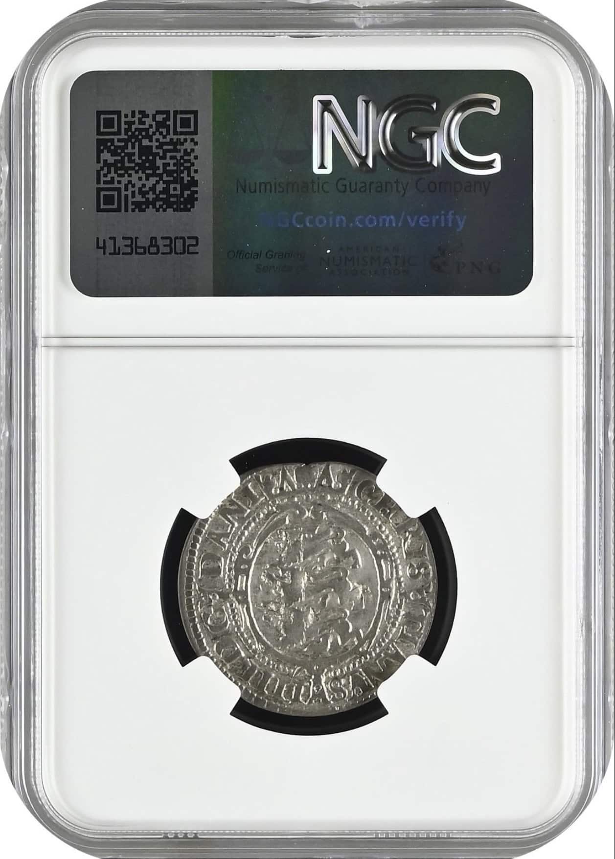 1609, 4 skilling, Chr.IV, Sieg 39.1, Hede 78A, Schou 37, Bruun 4820, Kva. 1-1+, Graderet XF Details Damaged af NGC, ex. L.E.Bruun “original samleretiket medfølger” - Image 2