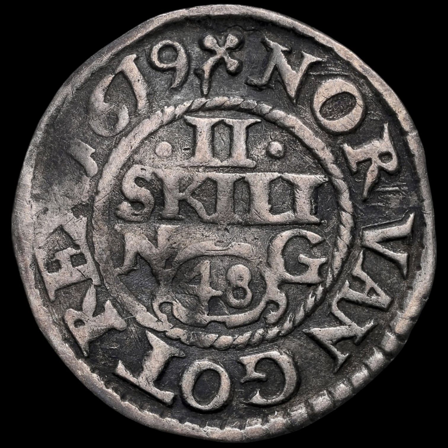 1619, 2 kroneskilling, Chr.IV, Sieg 32.1, Hede 112A, Schou 119, Bruun 5103, Kva. 1-1+, Graderet XF Details Bent af NGC, ex. L.E.Bruun “original samleretiket medfølger” - Image 3