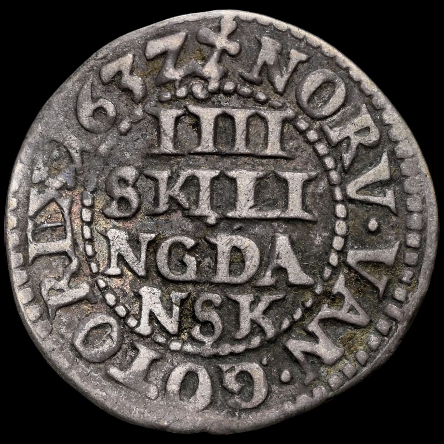 1632, 4 skilling, Chr.IV,Sieg 46.2, Hede 142, Schou 14, Bruun 5616, Kva. 1+, Graderet XF Details Bent af NGC, ex. L.E.Bruun “original samleretiket medfølger” - Image 3