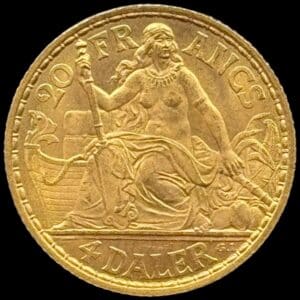 Dansk Vestindien, 4 daler / 20 Francs 1904, Chr.IX, Sieg 31, Hede 30, KM 72, Kva. 0-01