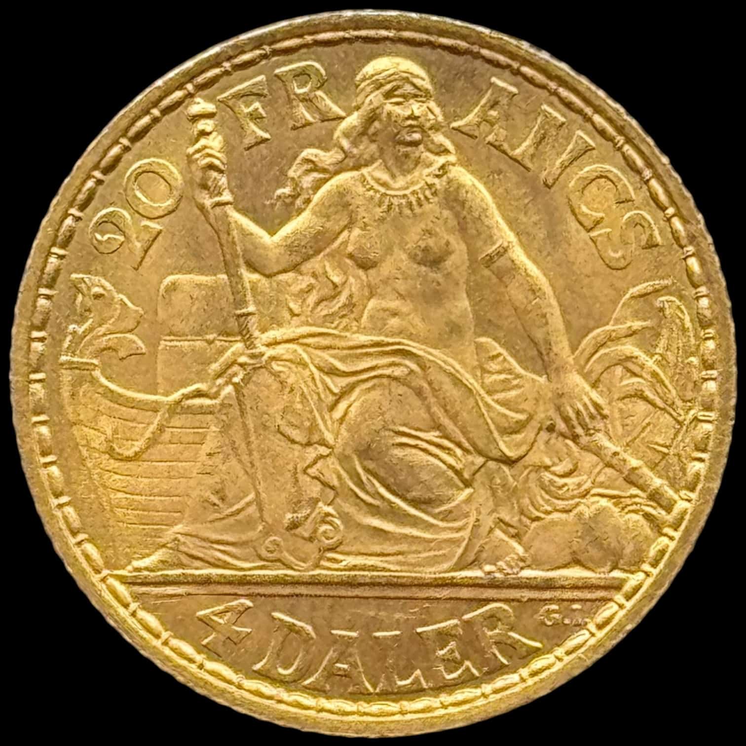Dansk Vestindien, 4 daler / 20 Francs 1904, Chr.IX, Sieg 31, Hede 30, KM 72, Kva. 0-01