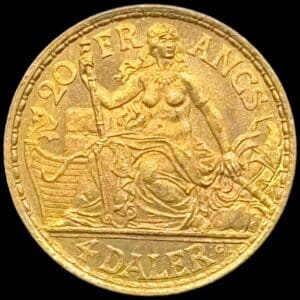 Dansk Vestindien, 4 daler / 20 Francs 1905, Chr.IX, Sieg 31, Hede 30, KM 72, Kva. 0-01 "Medlajeprægskarakter"