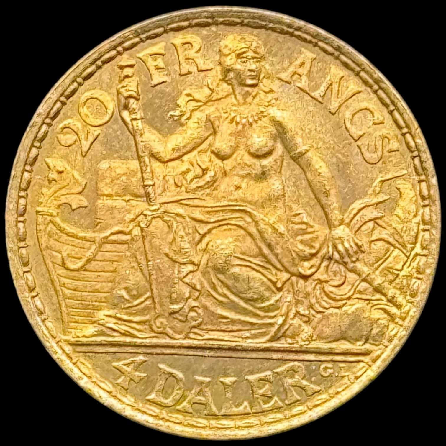 Dansk Vestindien, 4 daler / 20 Francs 1905, Chr.IX, Sieg 31, Hede 30, KM 72, Kva. 0-01 "Medlajeprægskarakter"