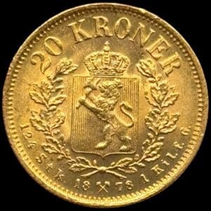 Norge, 20 kroner 1878, Oscar II, Sieg 104, NM 5, 8,96g, Au, Kva. 0-01