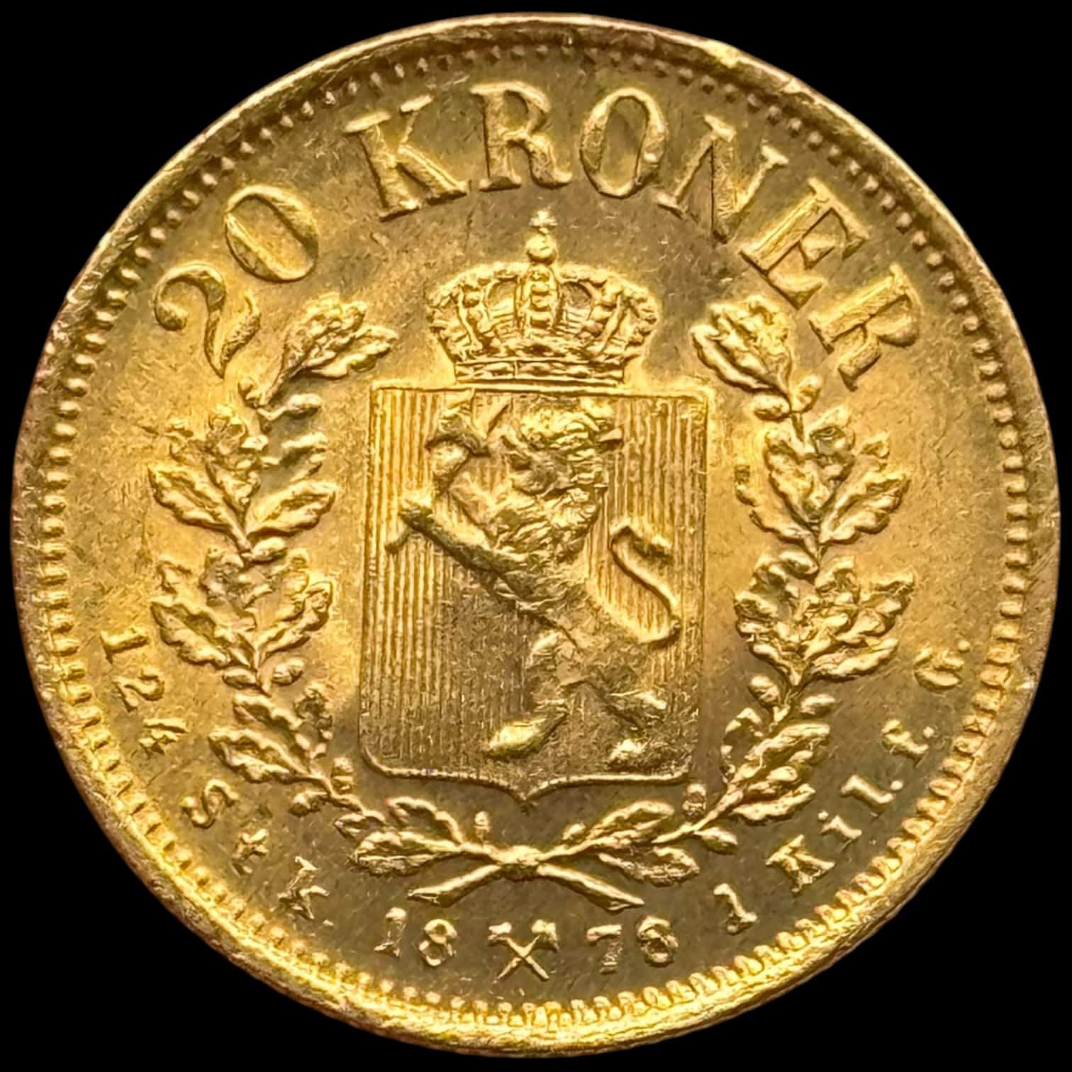 Norge, 20 kroner 1878, Oscar II, Sieg 104, NM 5, 8,96g, Au, Kva. 0-01