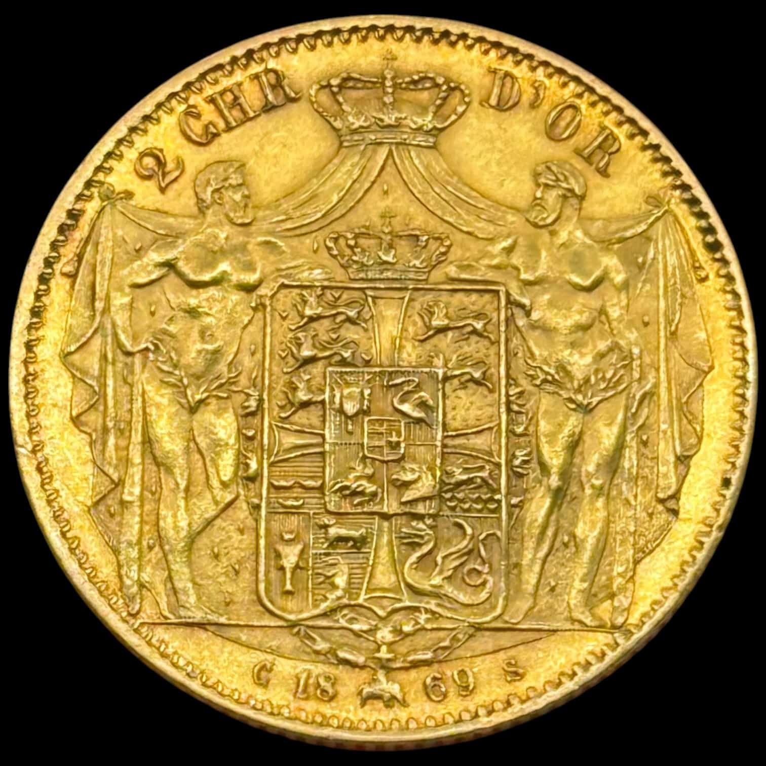 1869, 2 d'or 1869, Chr.IX, Sieg 7.2, Hede 1B, Kva. 01, smukt eksemplar af møntmester Svendsens sjældne type. - Image 3