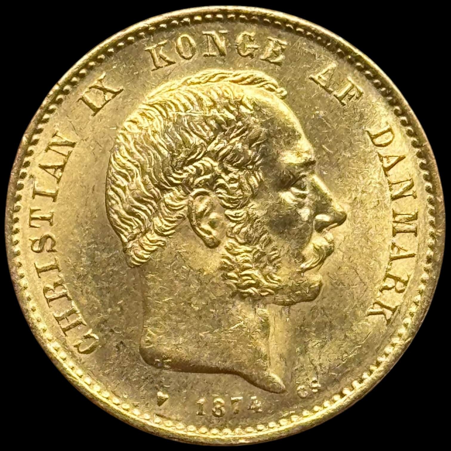 1874, 20 kroner, Chr.IX, Sieg 1.1, Hede 8A, Kva. 01, Smukt eksemplar af denne sjældne årgang.