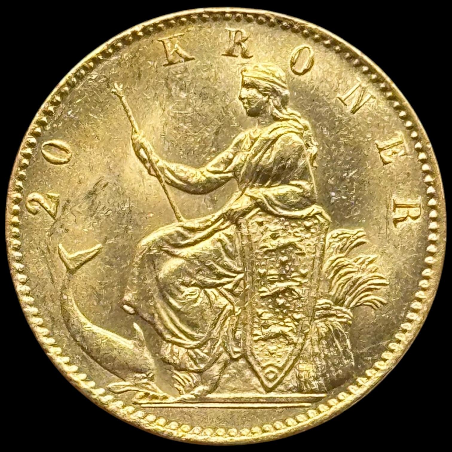 1874, 20 kroner, Chr.IX, Sieg 1.1, Hede 8A, Kva. 01, Smukt eksemplar af denne sjældne årgang. - Image 2