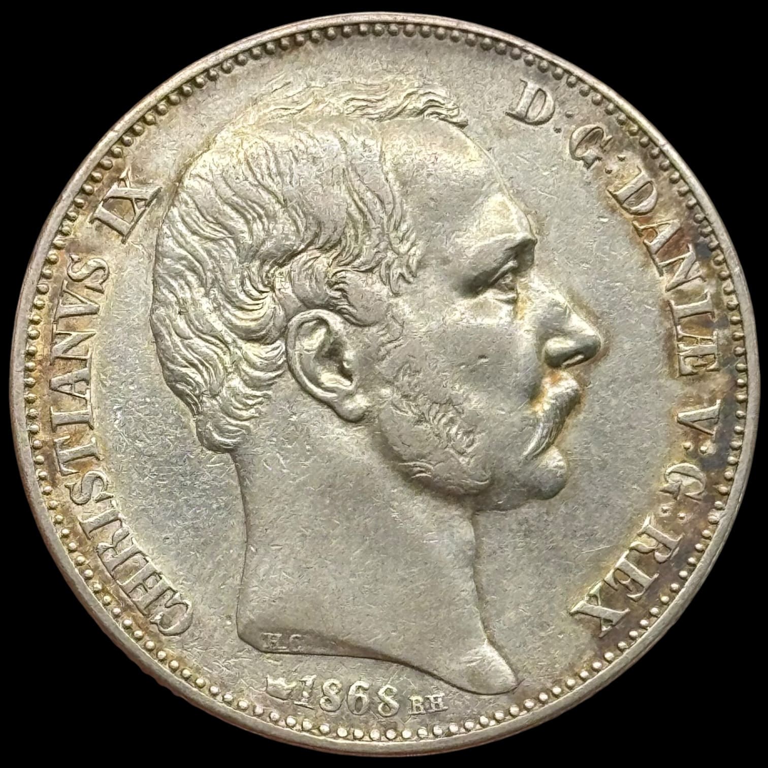 1868 RH, 2 rigsdaler, Chr.IX, Sieg 5.1, Hede 4A, Kva. 1+