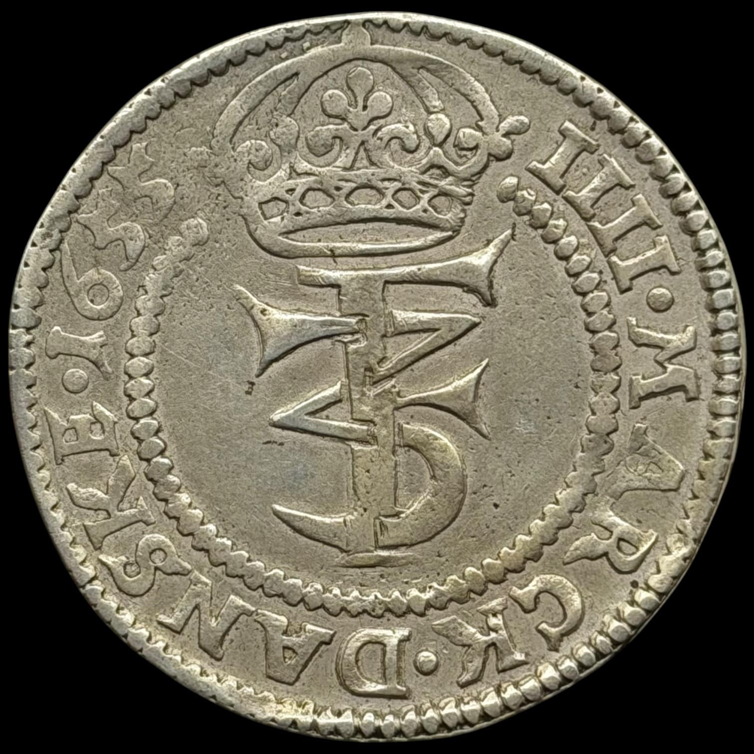 1655, 4 mark / krone, Fre.III, Sieg 49.2, Hede 95B, Kva. 1+-1