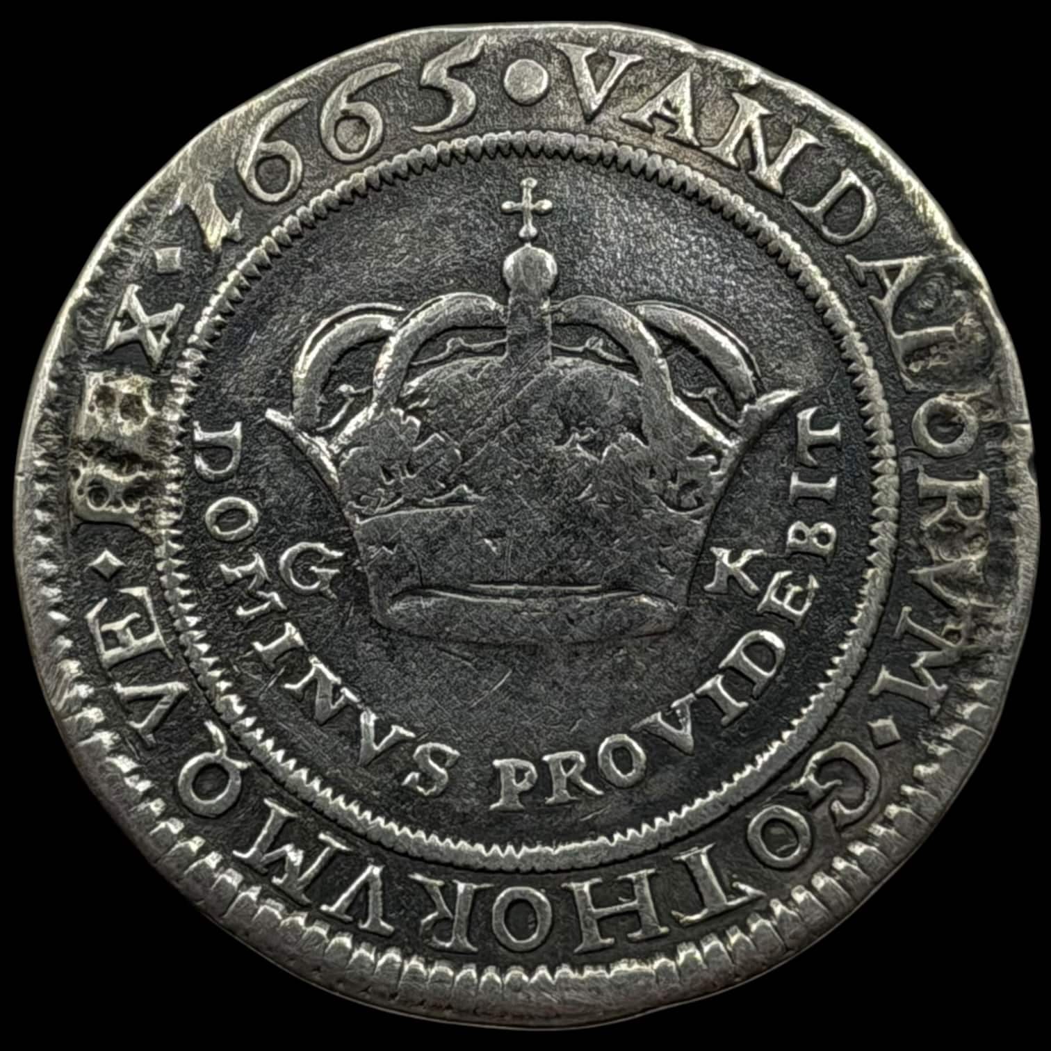 1665, 2 mark / 1/2 krone "pumphose halv-krone", Fre.III, Sieg 34, Hede 104, Kva. 1+, denne type er næsten altid svag præget. - Image 2