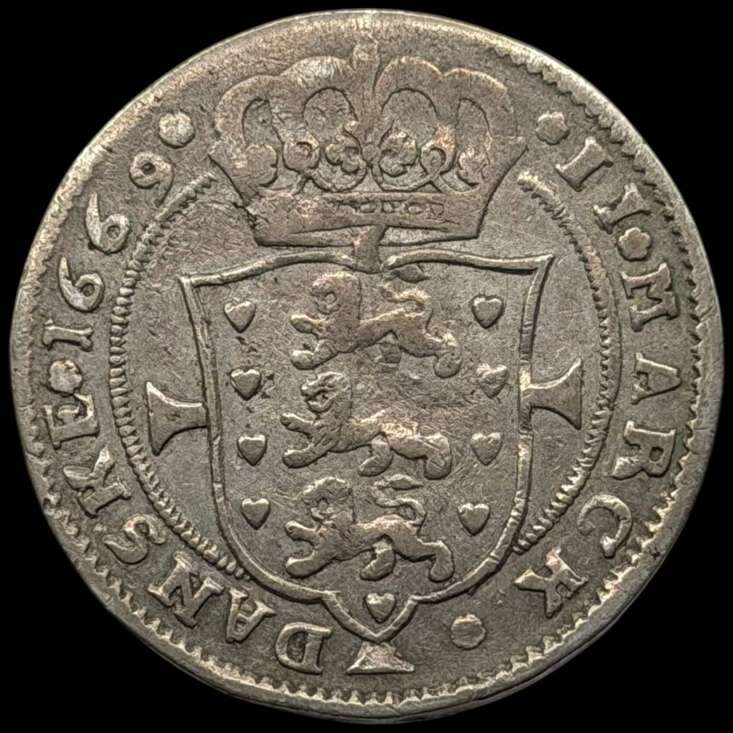1669, 2 mark, Fre.III, Sieg 41, Hede 118, Aag. 140.3, Kva. 1+, Sjælden, ex. BR 2025/5062 2020