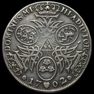 1702, krone, Fre.IV, Sieg 17, Hede 36, Kva. 1+-1 renset