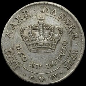 1731, 1 krone, Chr.VI, Sieg 5.1, Hede 4, Kva. 1+ ualm. type med lille krone
