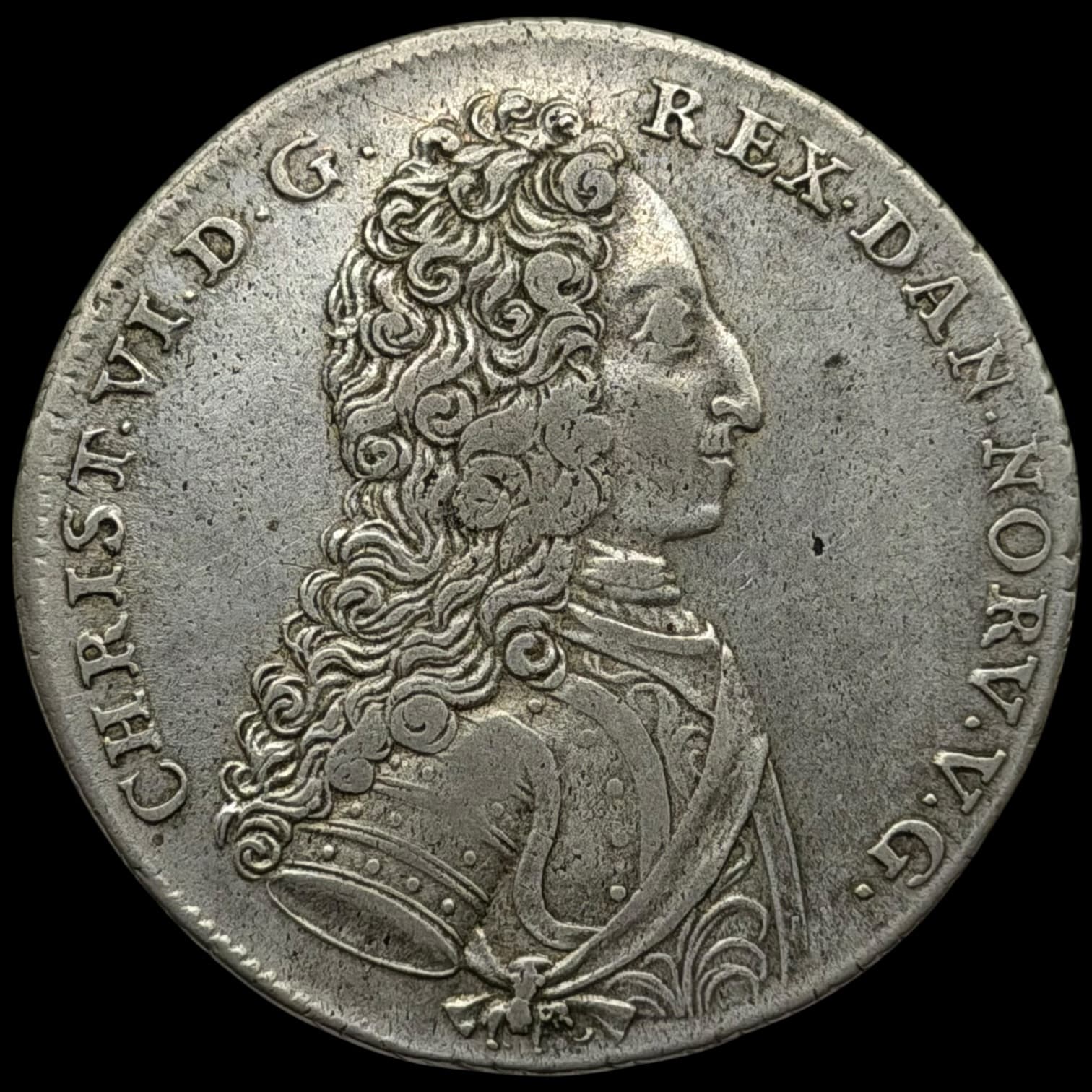 1731, 1 krone, Chr.VI, Sieg 5.1, Hede 4, Kva. 1+ ualm. type med lille krone - Image 2