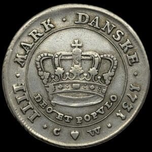 1731, 1 krone, Chr.VI, Sieg 5.2, Hede 4, Kva. 1+