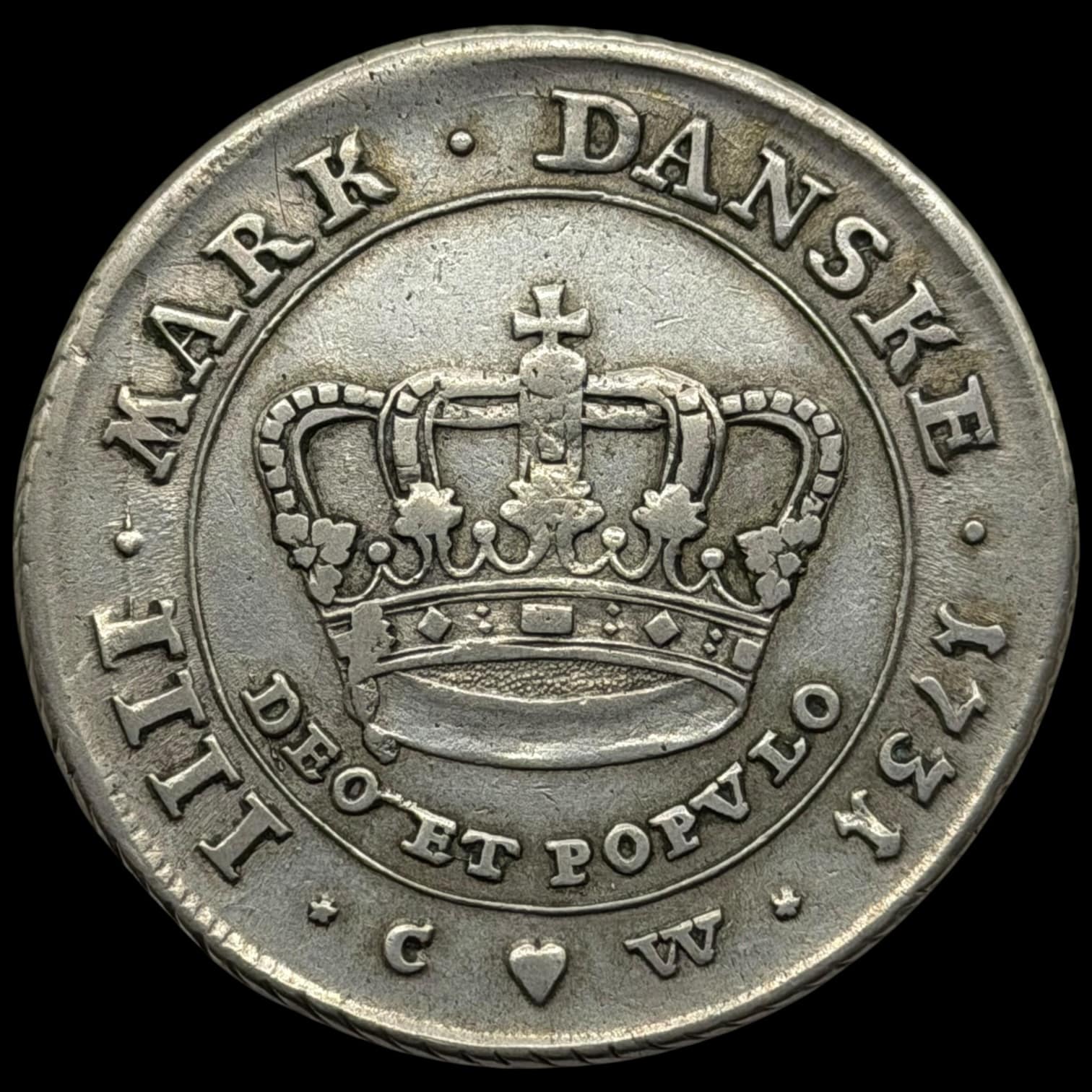 1731, 1 krone, Chr.VI, Sieg 5.2, Hede 4, Kva. 1+
