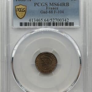 Frankrig, 1 Centime 1888 A, Gad 88, Fr. 104, KM 826, Kva. 0, Graderet MS 64 RB af PCGS