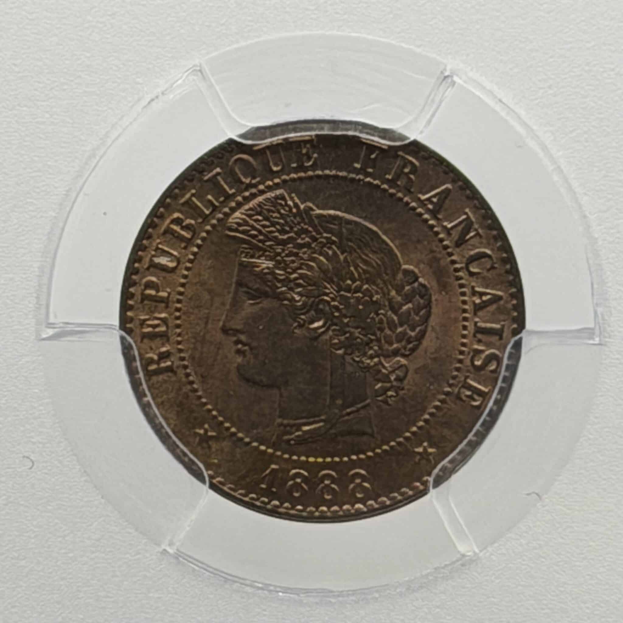 Frankrig, 1 Centime 1888 A, Gad 88, Fr. 104, KM 826, Kva. 0, Graderet MS 64 RB af PCGS - Image 3