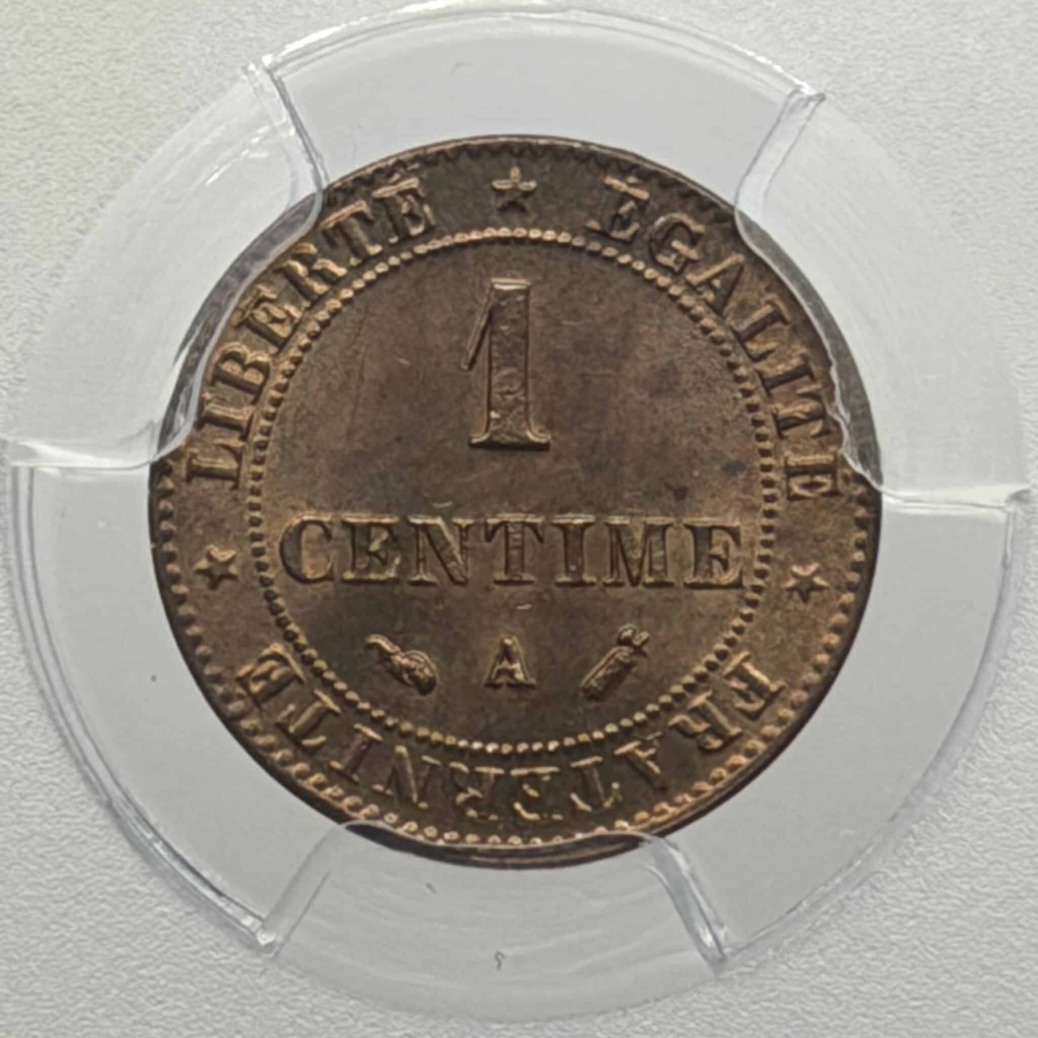 Frankrig, 1 Centime 1888 A, Gad 88, Fr. 104, KM 826, Kva. 0, Graderet MS 64 RB af PCGS - Image 4
