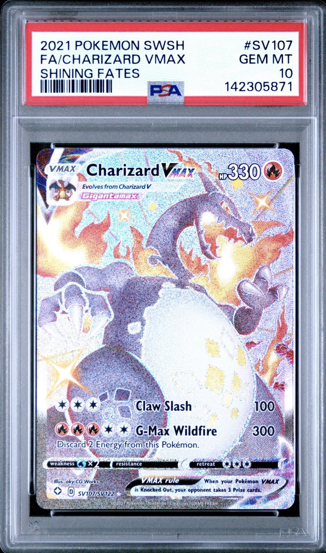 Pokemon TCG, 2021 Pokemon Sword and Shield Shining Fates Shiny Vault Charizard Vmax #SV107 PSA 10