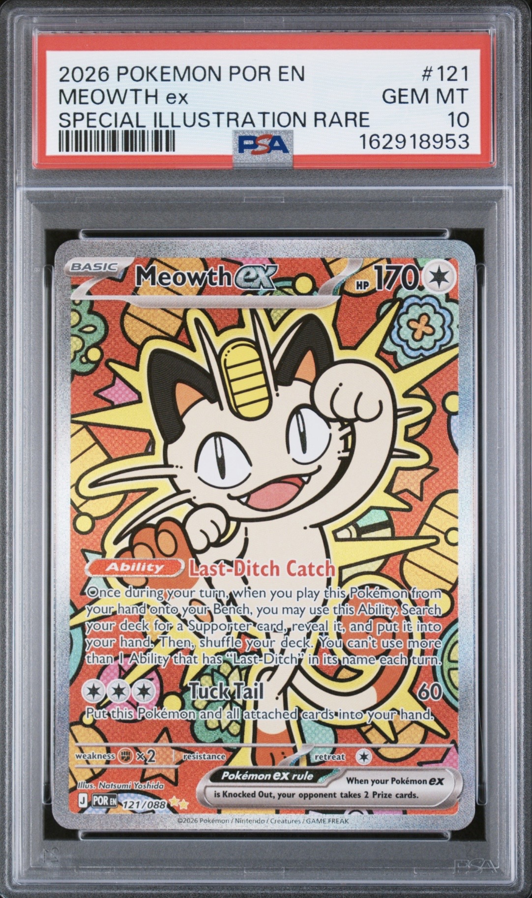 Pokemon TCG, 2026 Pokemon Perfect Order Special Illustration Rare Meowth Ex #121 PSA 10