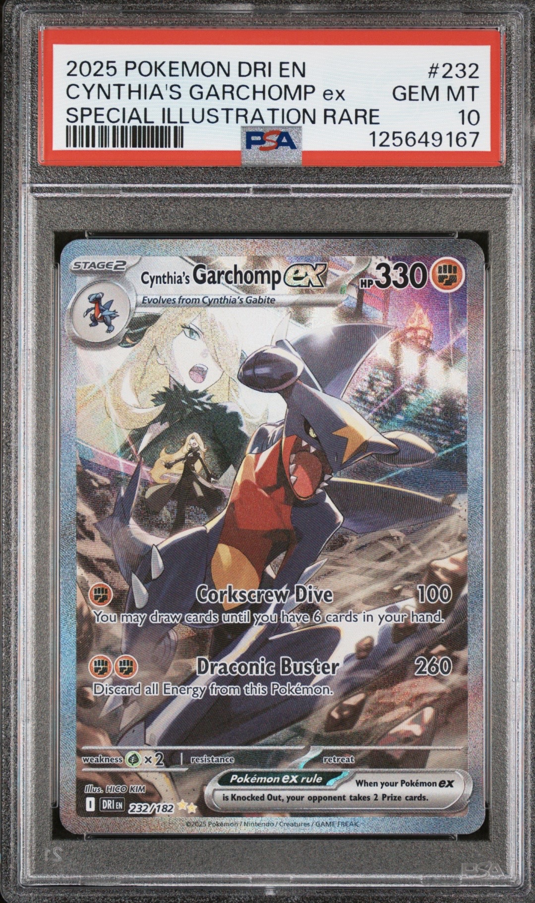Pokemon TCG, 2025 Pokemon Scarlet and Violet Destined Rivals Special Illustration Rare Cynthia's Garchomp Ex #232 PSA 10