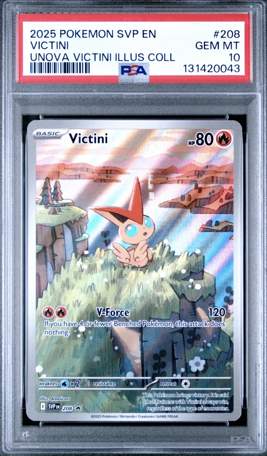 Pokemon TCG, 2025 Pokemon Scarlet and Violet Black Star Promo Unova Victini Illustration Collection Victini #208 PSA 10