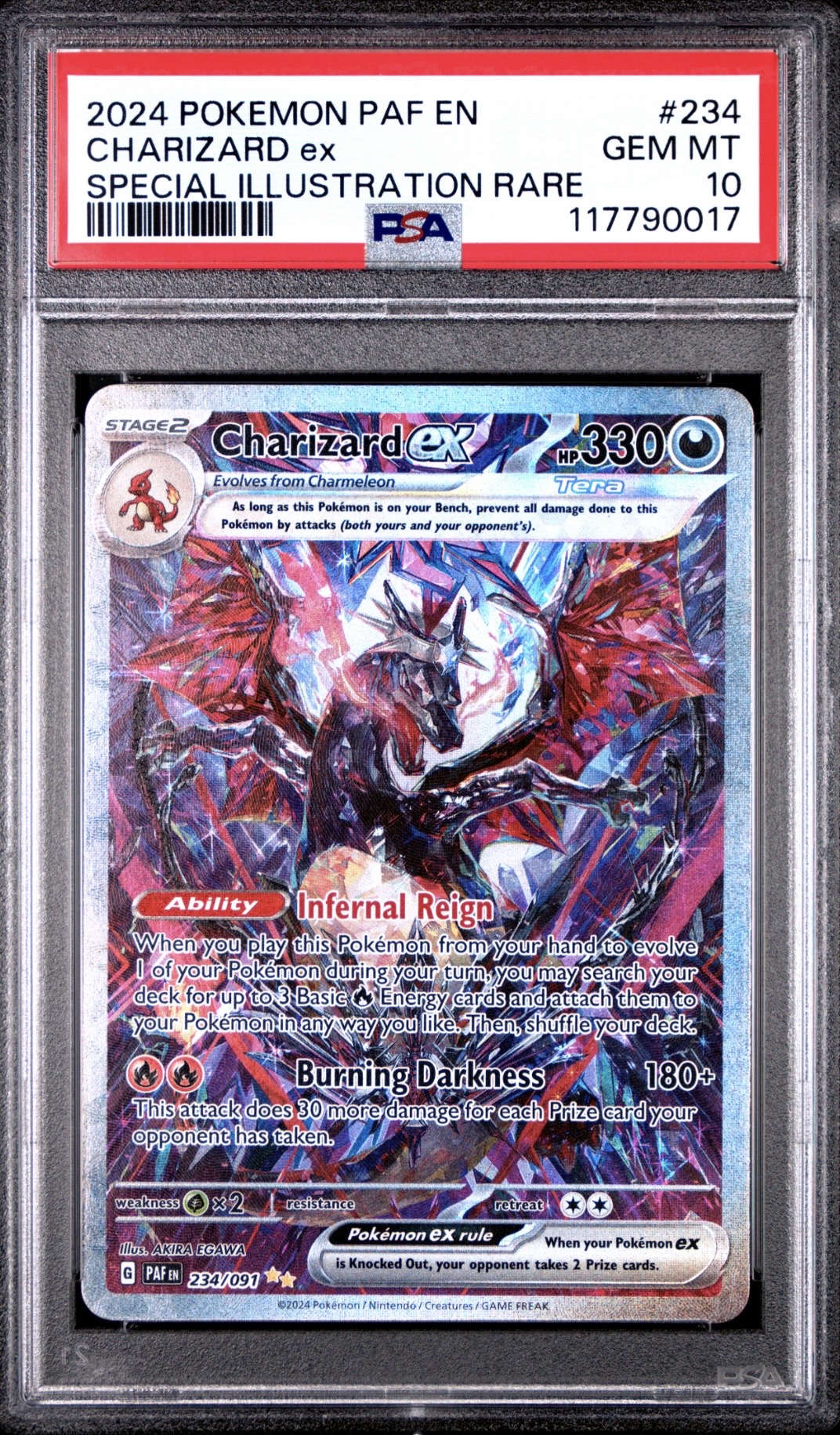 Pokemon TCG, 2024 Pokemon Scarlet and Violet Paldean Fates Special Illustration Rare Charizard Ex #234, PSA 10