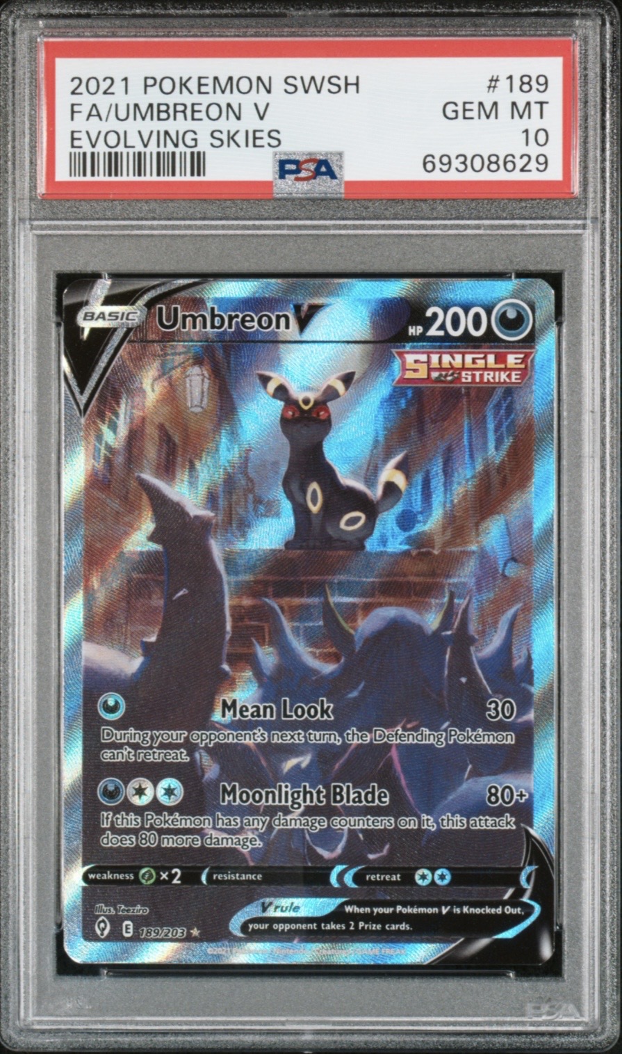 Pokemon TCG, 2021 Pokemon Sword and Shield Evolving Skies Umbreon V #189, PSA 10