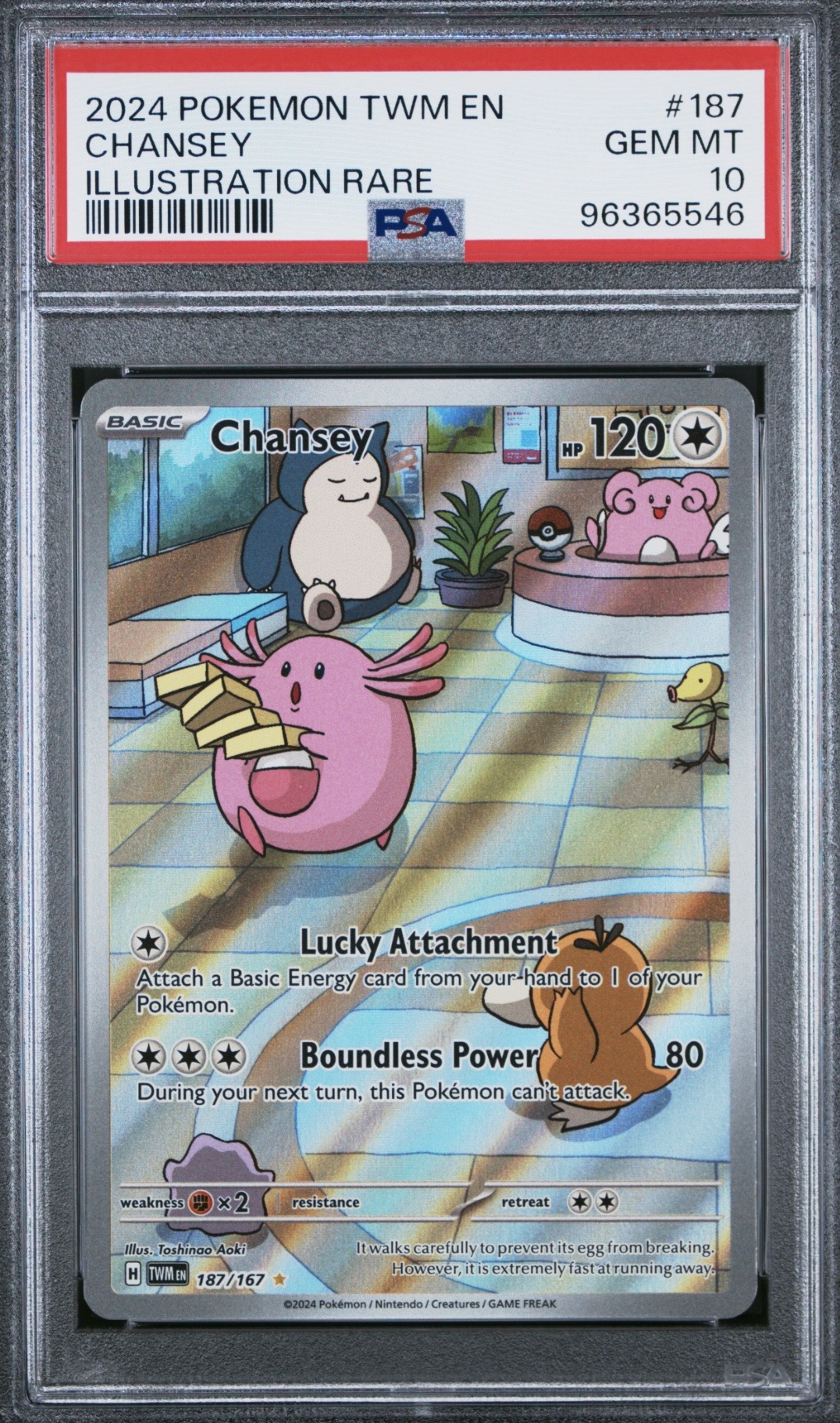Pokemon TCG, 2024 Pokemon Scarlet and Violet Twilight Masquerade Illustration Rare Chansey #187, PSA 10