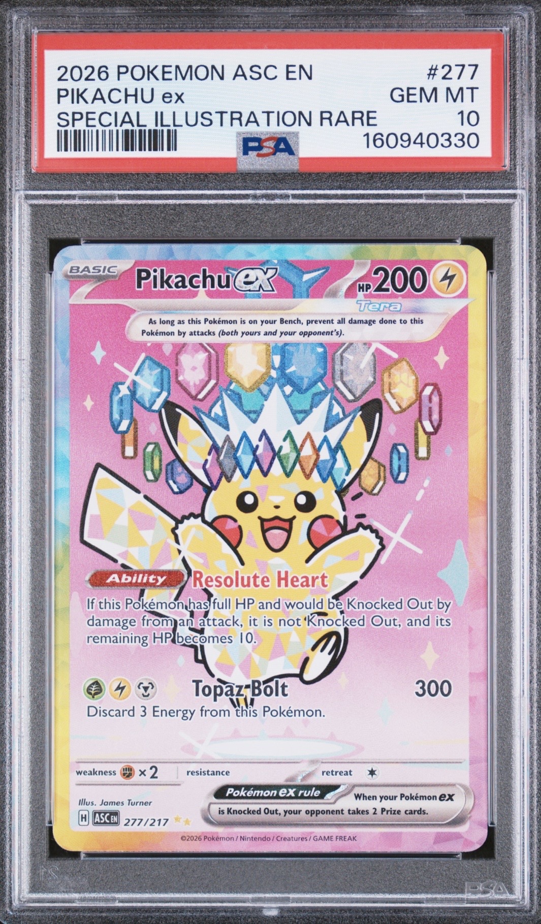 Pokemon TCG, 2026 Pokemon, Ascended Heroes, Special Illustration Rare, Pikachu Ex #277, PSA 10