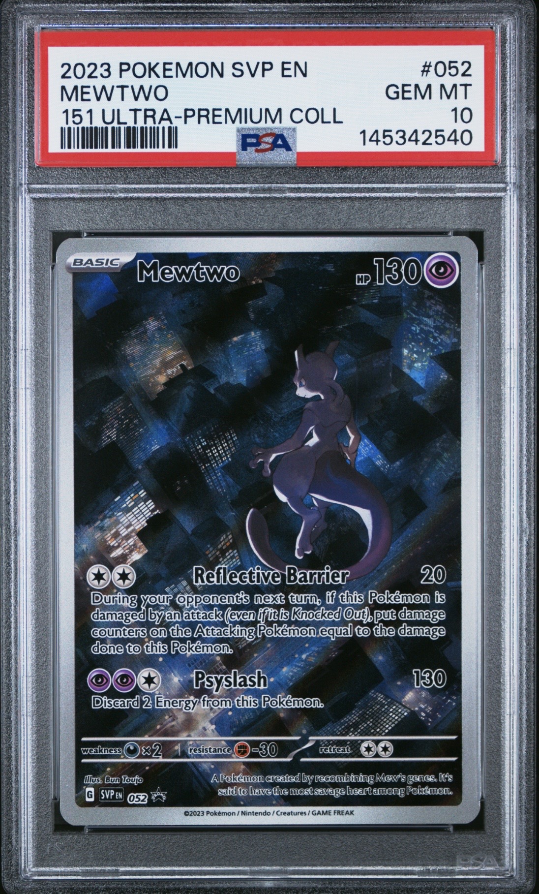 Pokemon TCG, 2023 Pokemon, Scarlet and Violet, Black Star Promo, 151 Ultra Premium Collection, Mewtwo #052, PSA 10