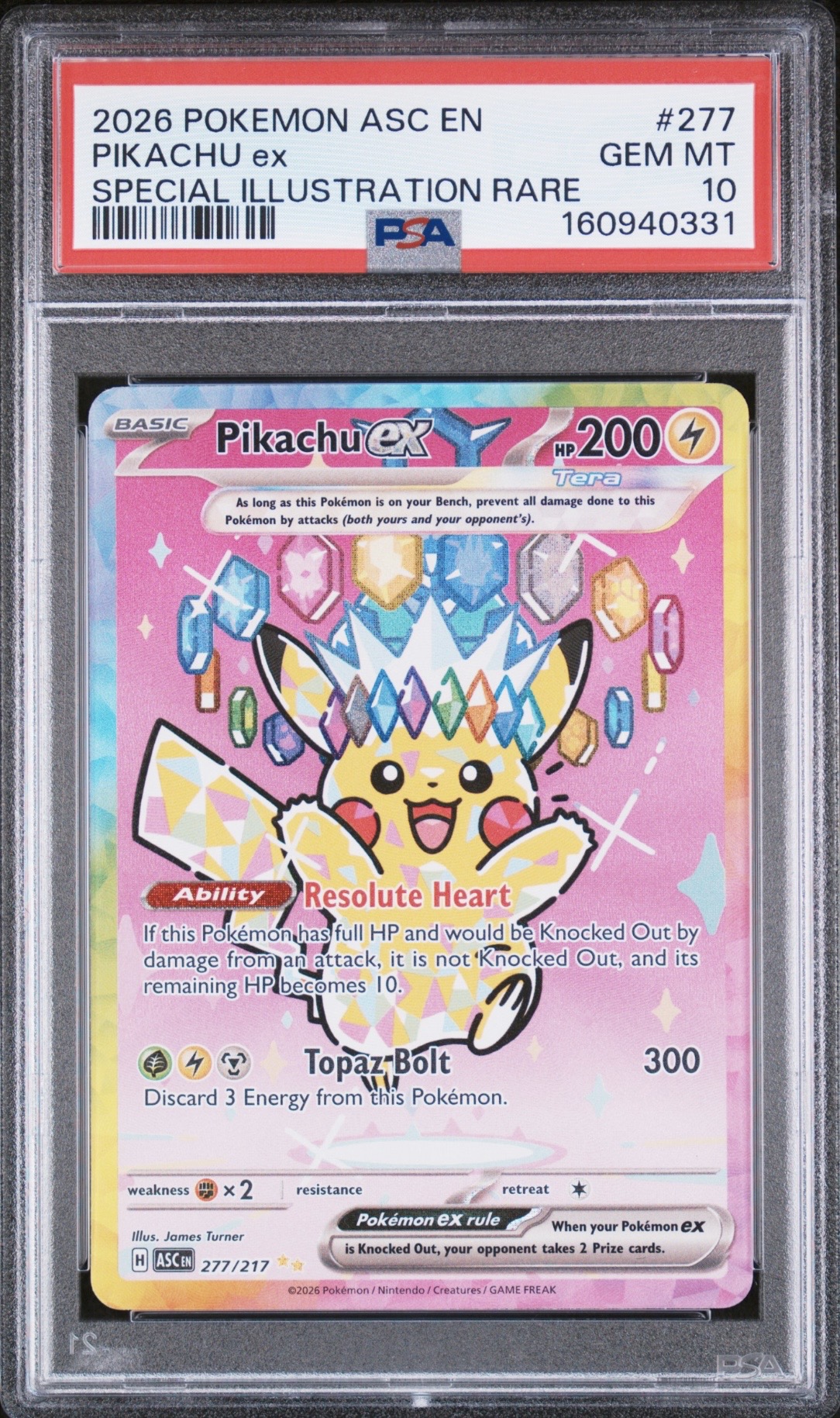 Pokemon TCG, 2026 Pokemon, Ascended Heroes, Special Illustration Rare, Pikachu Ex #277, PSA 10
