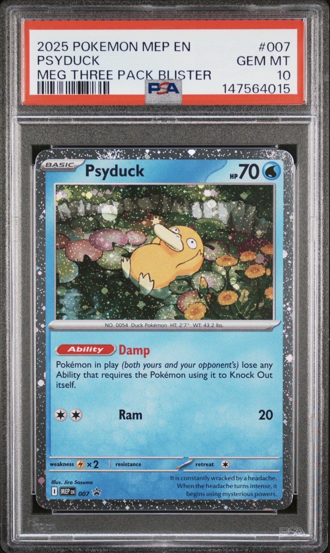 Pokemon TCG, 2025 Pokemon, Black Star Promo, Mega Evolution 3 Pack Blister, Psyduck #007, PSA 10, POP 568