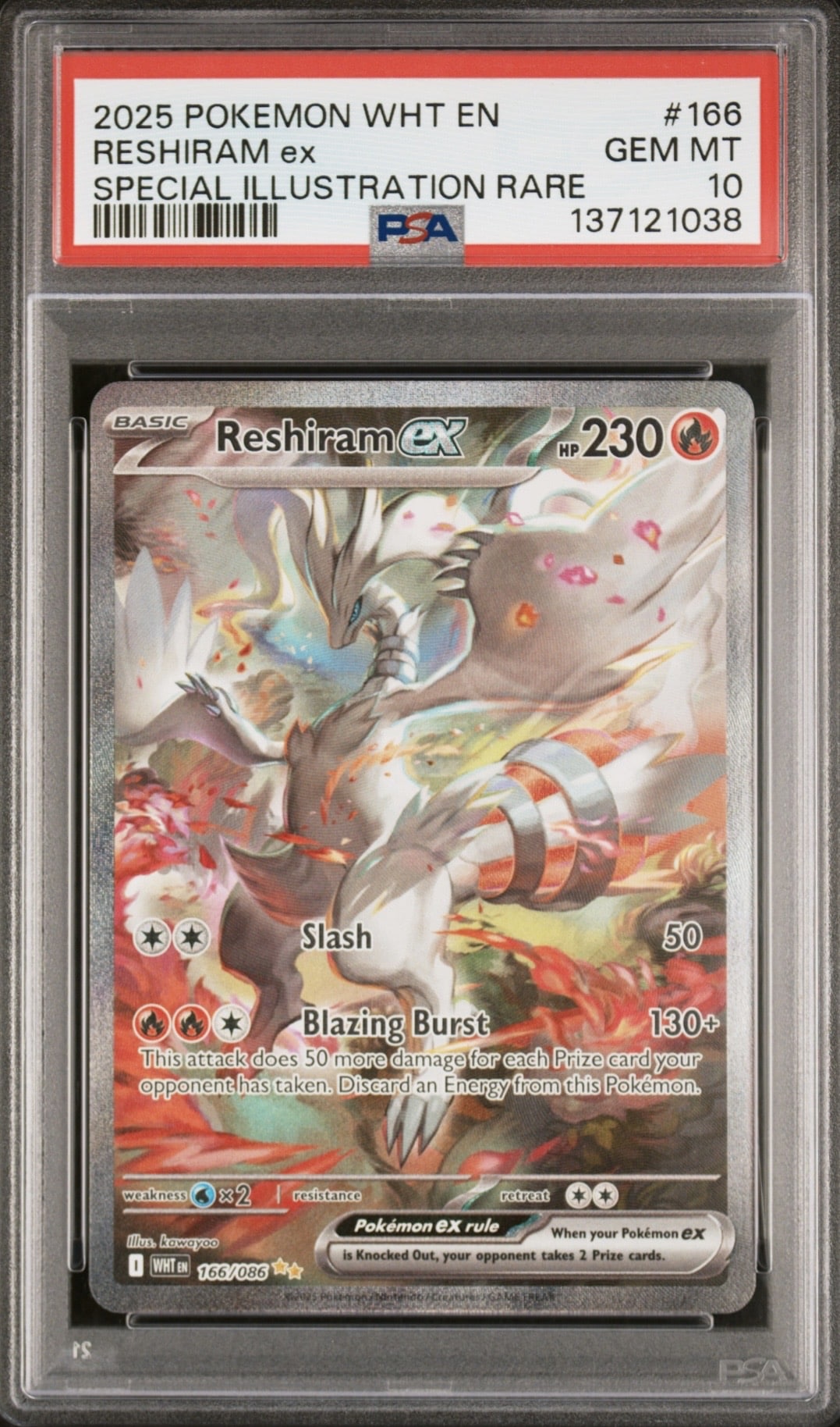 Pokemon TCG, 2025 Pokemon, Scarlet and Violet, White Flare, Special Illustration Rare, Reshiram Ex #166, PSA 10