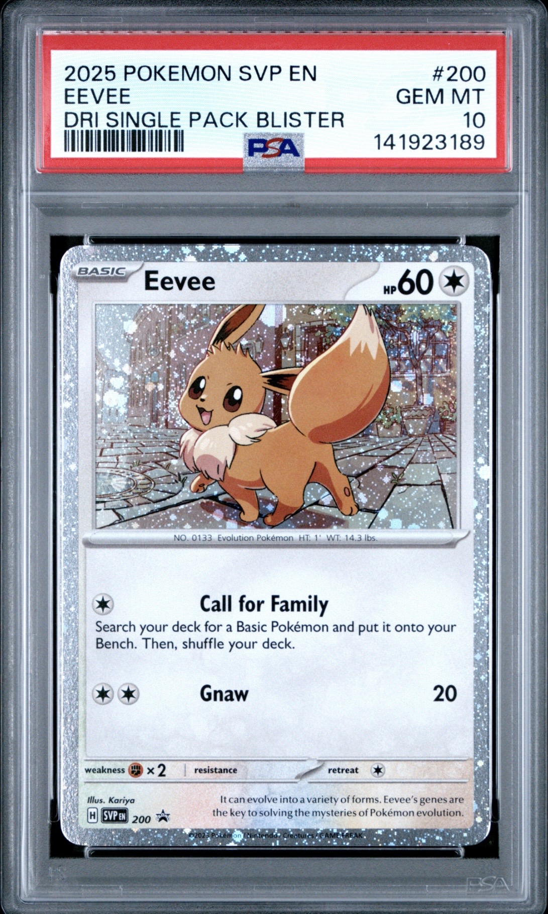 Pokemon TCG, 2025 Pokemon, Scarlet & Violet, Black Star Promos, Eevee, Cosmos/(Destined Rivals Single Blister Pack) #200, PSA 10, POP 197