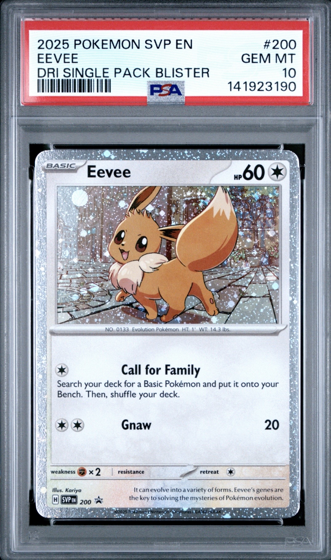 Pokemon TCG, 2025 Pokemon, Scarlet & Violet, Black Star Promos, Eevee, Cosmos/(Destined Rivals Single Blister Pack) #200, PSA 10, POP 197