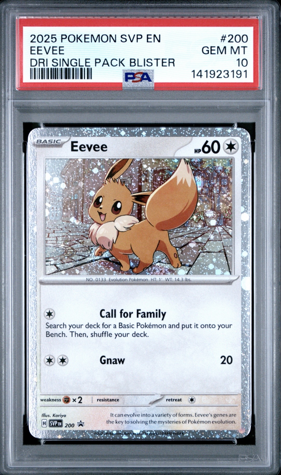 Pokemon TCG, 2025 Pokemon, Scarlet & Violet, Black Star Promos, Eevee, Cosmos/(Destined Rivals Single Blister Pack) #200, PSA 10, POP 197