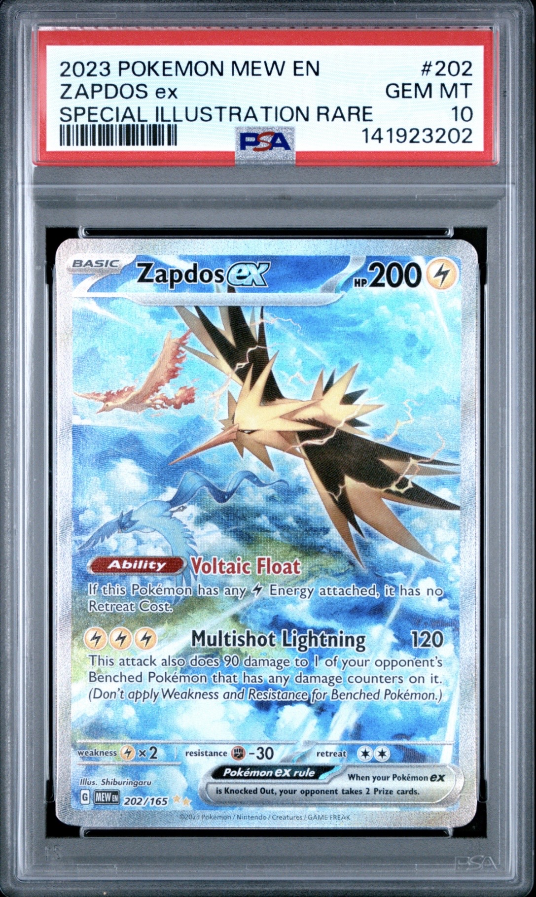 Pokemon TCG, 2023 Pokemon, Scarlet and Violet, 151, Special Illustration Rare, Zapdos Ex #202, PSA 10