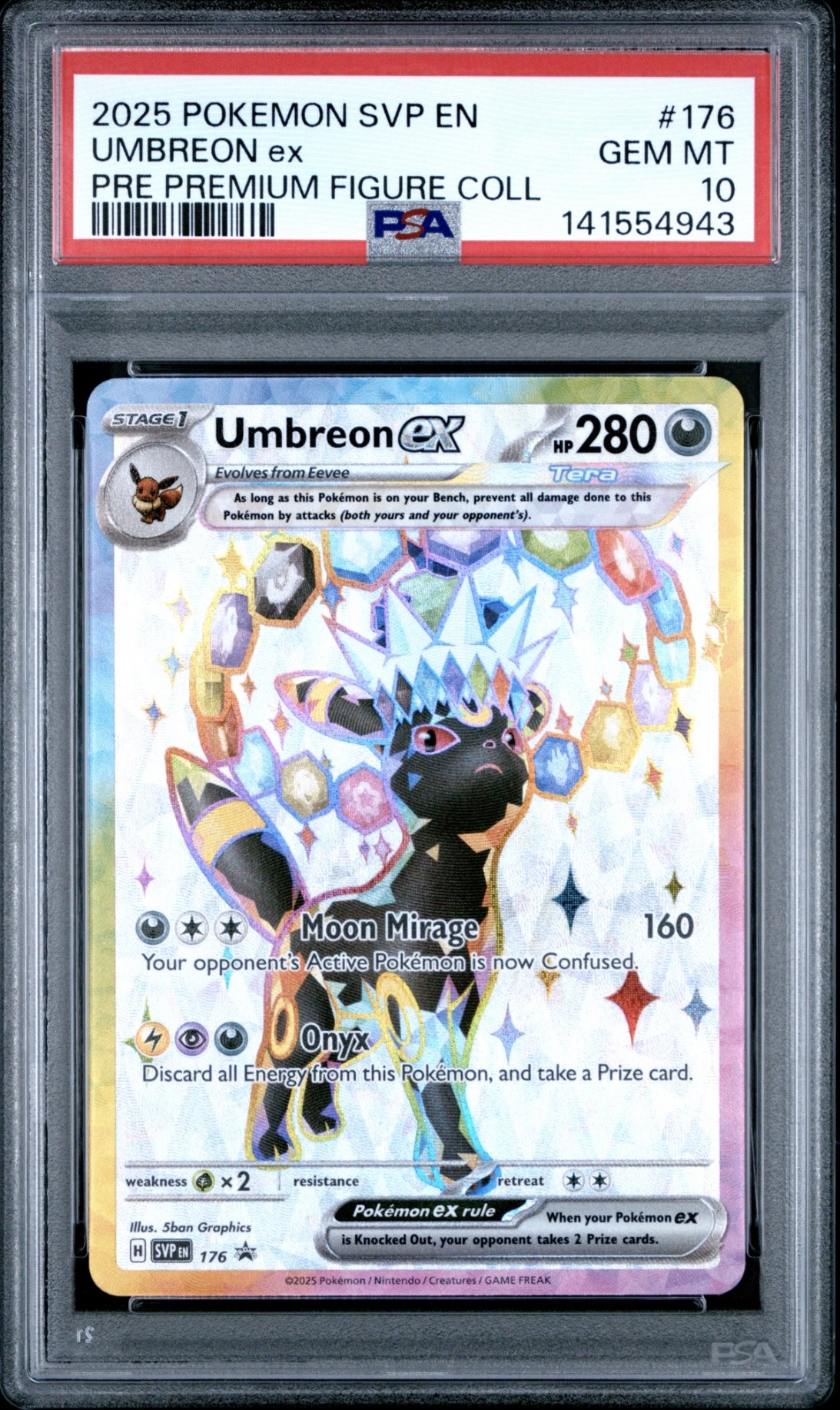 Pokemon TCG, 2025 Pokemon, Scarlet and Violet, Prismatic Evolutions, Premium Figure Collection, Umbreon Ex #176, PSA 10