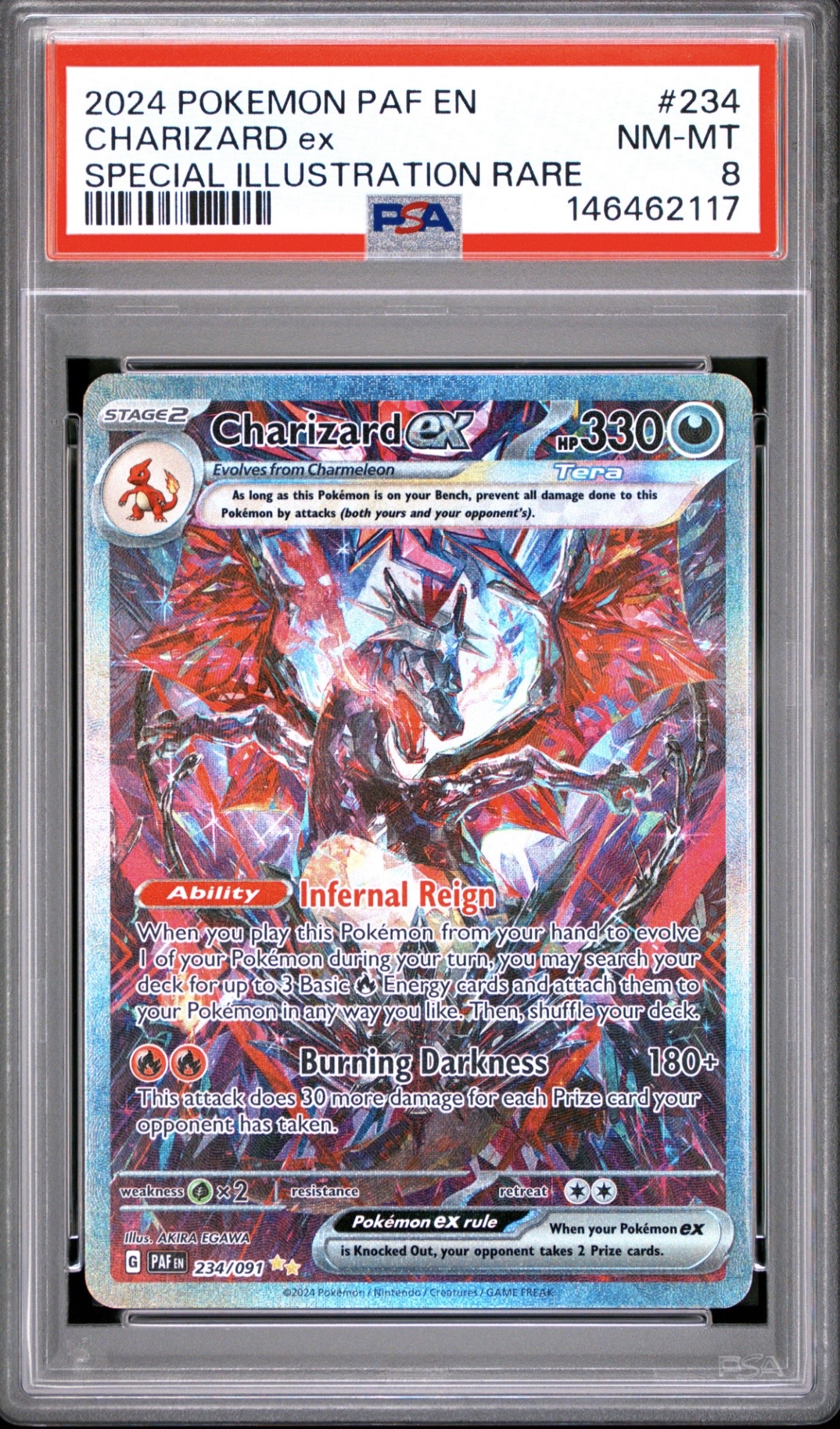 Pokemon TCG, 2024 Pokemon, Scarlet and Violet, Paldean Fates, Special Illustration Rare, Charizard Ex #234, PSA 8