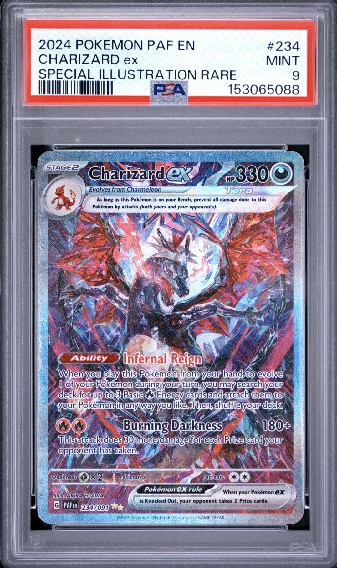 Pokemon TCG, 2024 Pokemon, Scarlet and Violet, Paldean Fates, Special Illustration Rare, Charizard Ex #234, PSA 9
