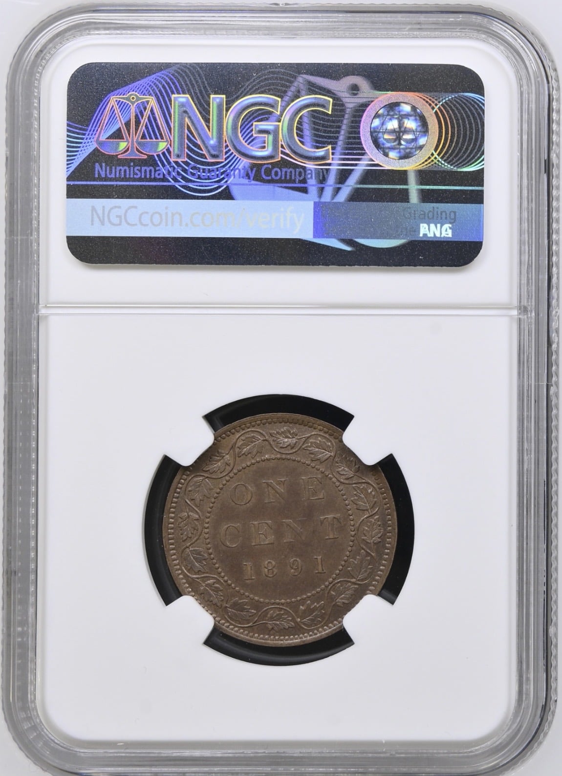 Canada, 1 Cent 1891 "Small Leaves Small Date", KM 7, Kva. 0-01, Graderet AU 58 BN af NGC. - Image 2