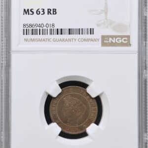 Frankrig, 2 cent 1888A, KM 827.1, N 1135, Kva. 0, Graderet MS 63 RB af NGC
