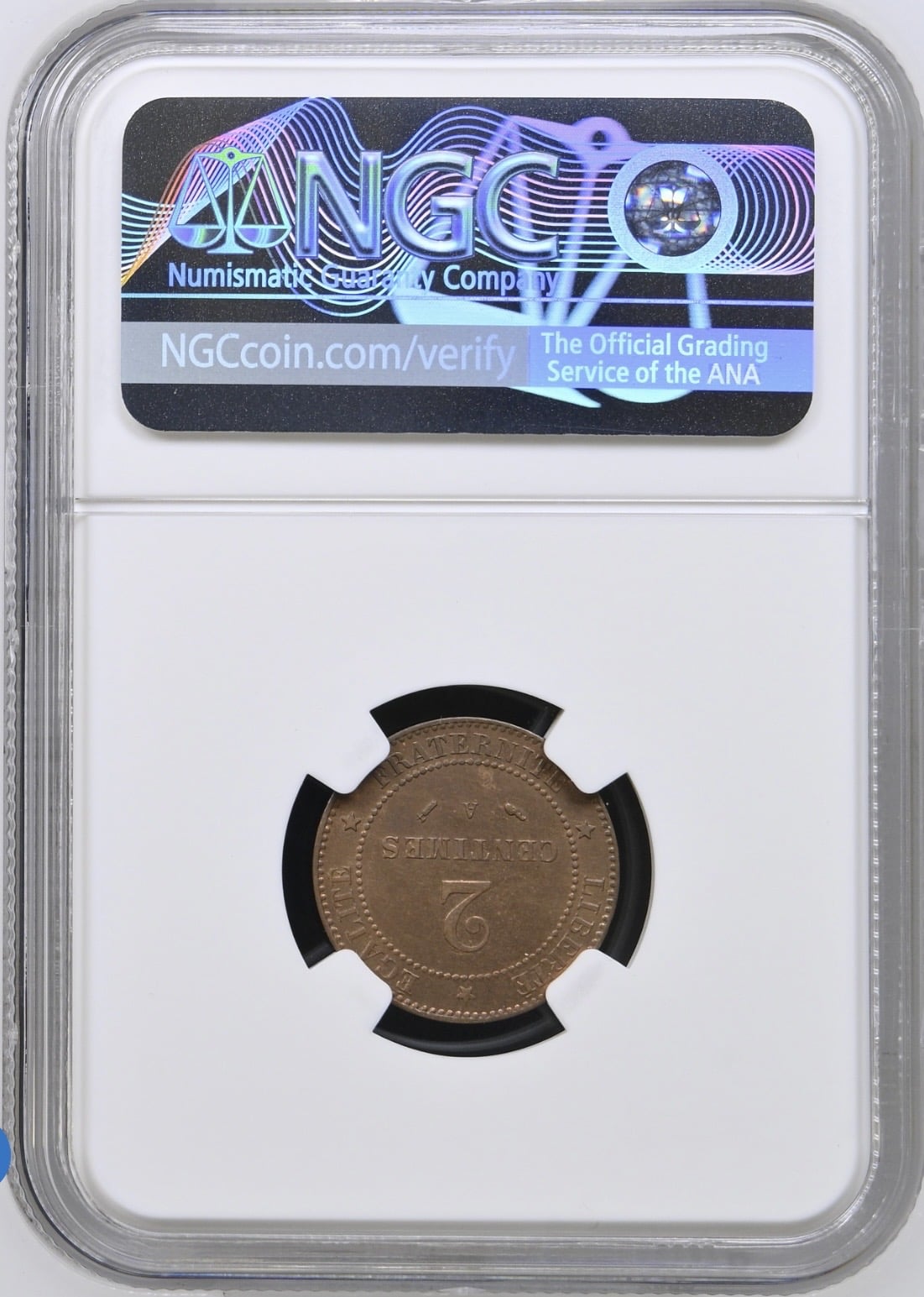 Frankrig, 2 cent 1888A, KM 827.1, N 1135, Kva. 0, Graderet MS 63 RB af NGC - Image 2