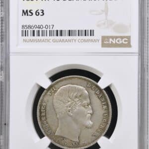 1851, 1 rigsbankdaler, Fre.VII, Sieg 5, Hede 5, Kva. 0, Graderet MS 63 af NGC